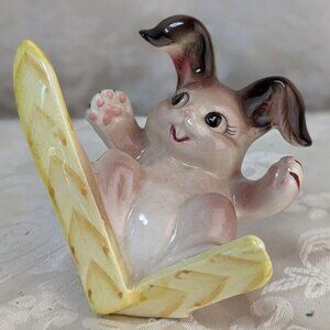 Vintage Bunny Rabbit Skiing Figurine Falling Skis Clover Mark Japan Big Eyes
